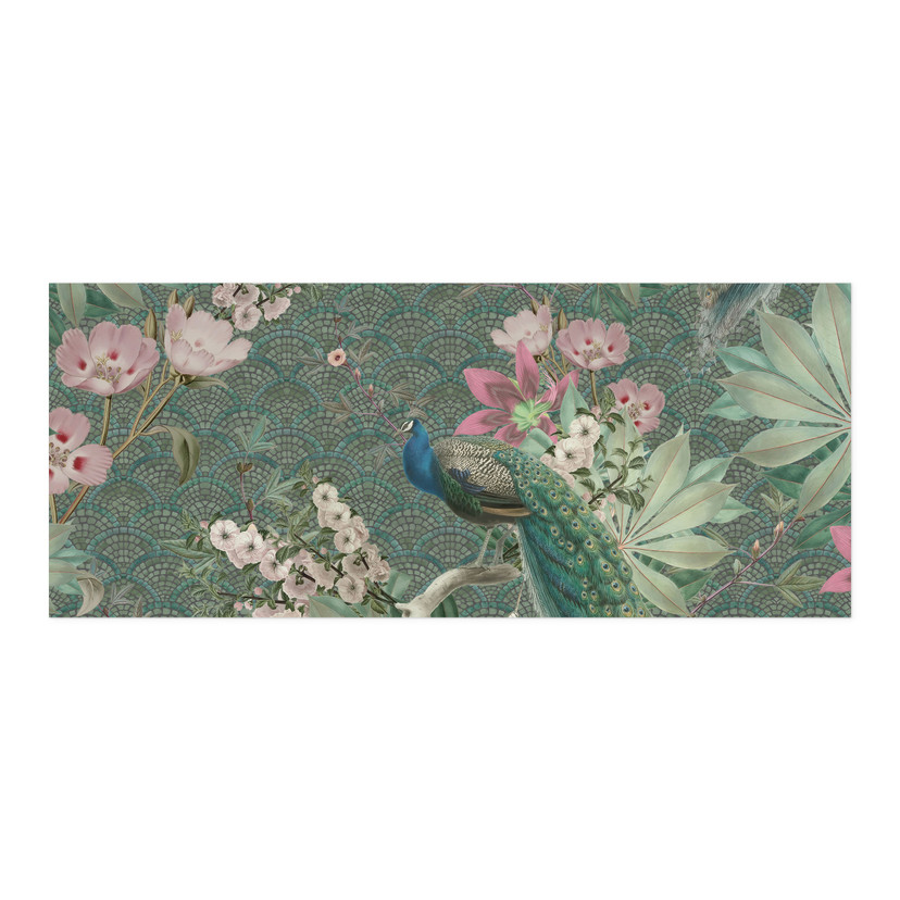 Revêtement pour cuisine autocollant paon dans un jardin tropical sur mosaïque - Bloomery Decor