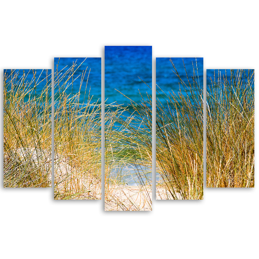 5 stykke lærredsprint, Beach Lake Grass Nature