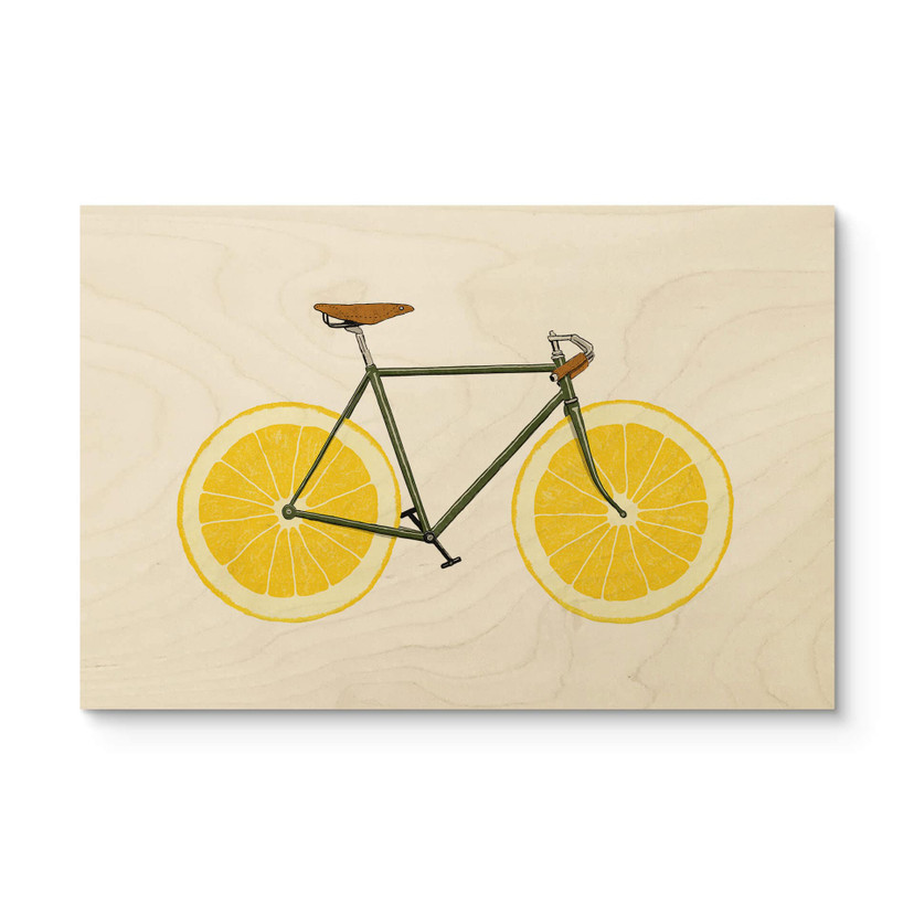 Plakat drewniany roweru z cytrynowym dnem