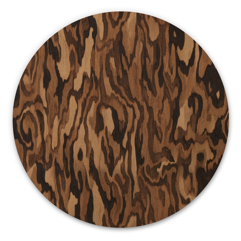 Tableau en Bois Ettore Walnut - Veinage de Bois Abstrait - Sir Edward x Grigory Gladarev - Rond