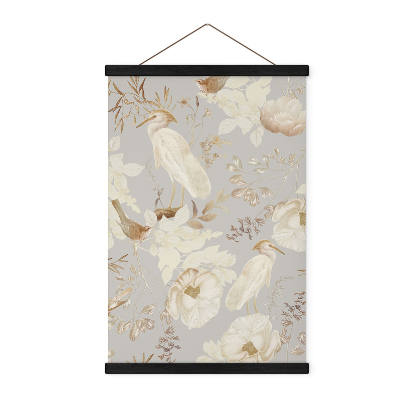Stoffbild Vögel zwischen weißen Blumen - UN Designs