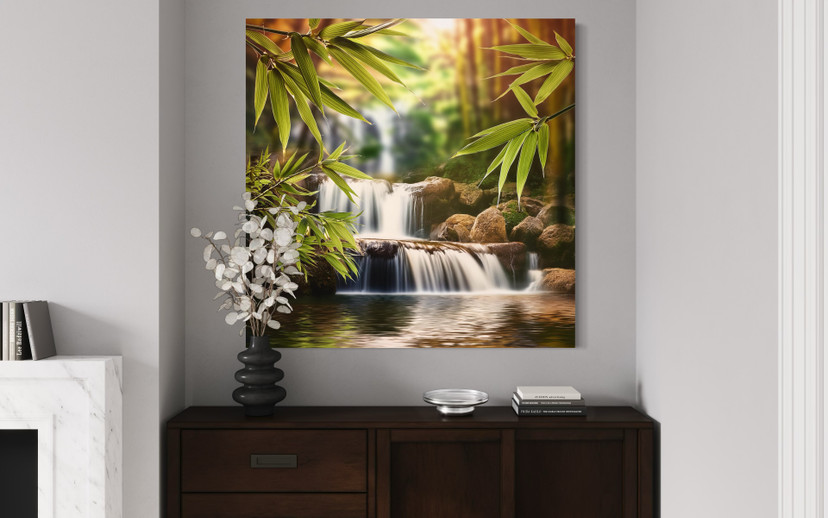 Leinwandbild Wasserfall Zen-Steine