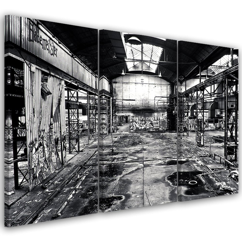 3 stykke lærredstryk Old Factory sort og hvid