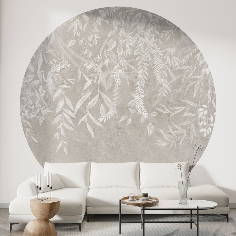 Fotobehang - Elegante wilgentakken in beige - Ms Tiff - Rond - Zelfklevend/niet-geweven