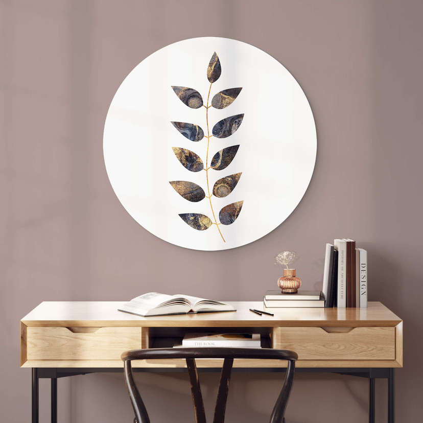 Tableau sur alu-Dibond rond Fredriksson - Feuilles marbrées