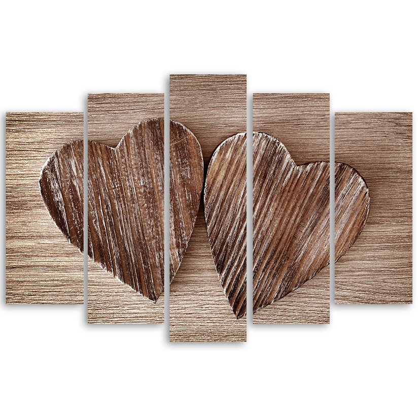 5 stykke lærredsprint Heart Wood Brown Retro