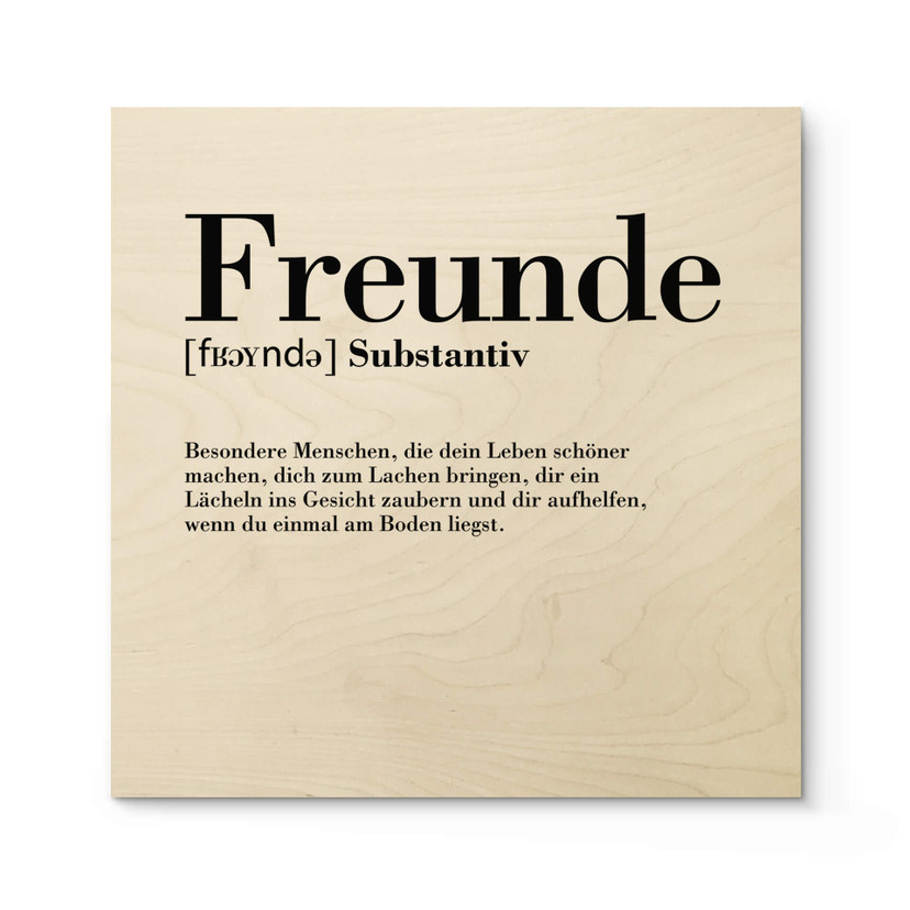 Holzbild Grammatik - Freunde - Quadratisch