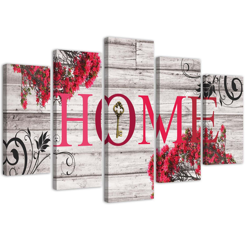 5 stykke lærredsprint, Home Wood Retro Rød