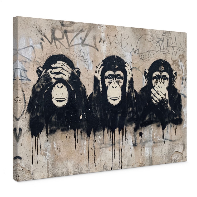 Canvas schilderij Drie Apen Streetart Graffiti - Magnusson