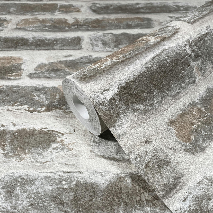 Tapet med steneffekt, non-woven tapet Novamur Jackie hvid, brun