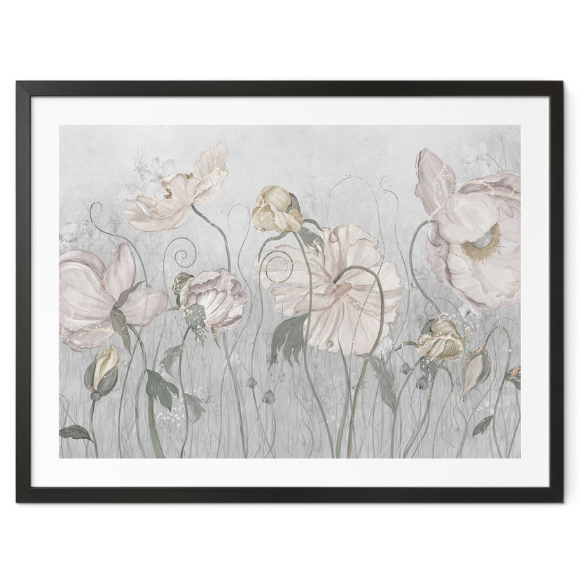 Poster met grijze bloemen in vintage stijl - Ms Tiff