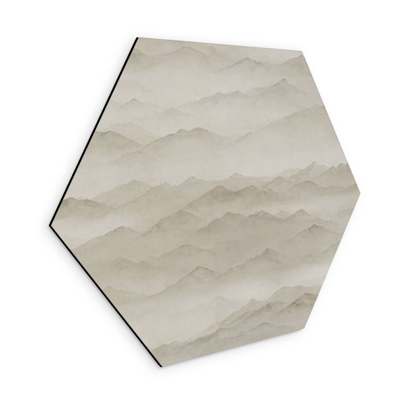 Hexagone Tableau Roerich Peaks - Paysage Montagneux Beige - Sir Edward x Grigory Gladarev - Alu-Dibond