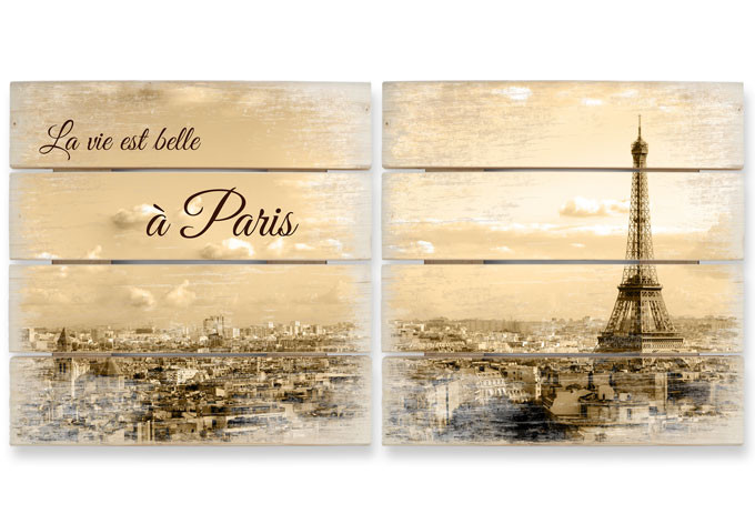 Houten Wanddecoratie Skyline van Parijs 2-delig