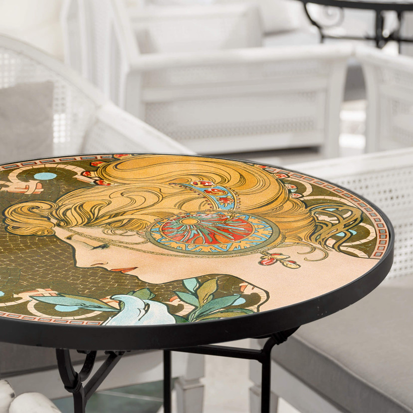 Plateau de table en verre - Mucha - La plume - Rond