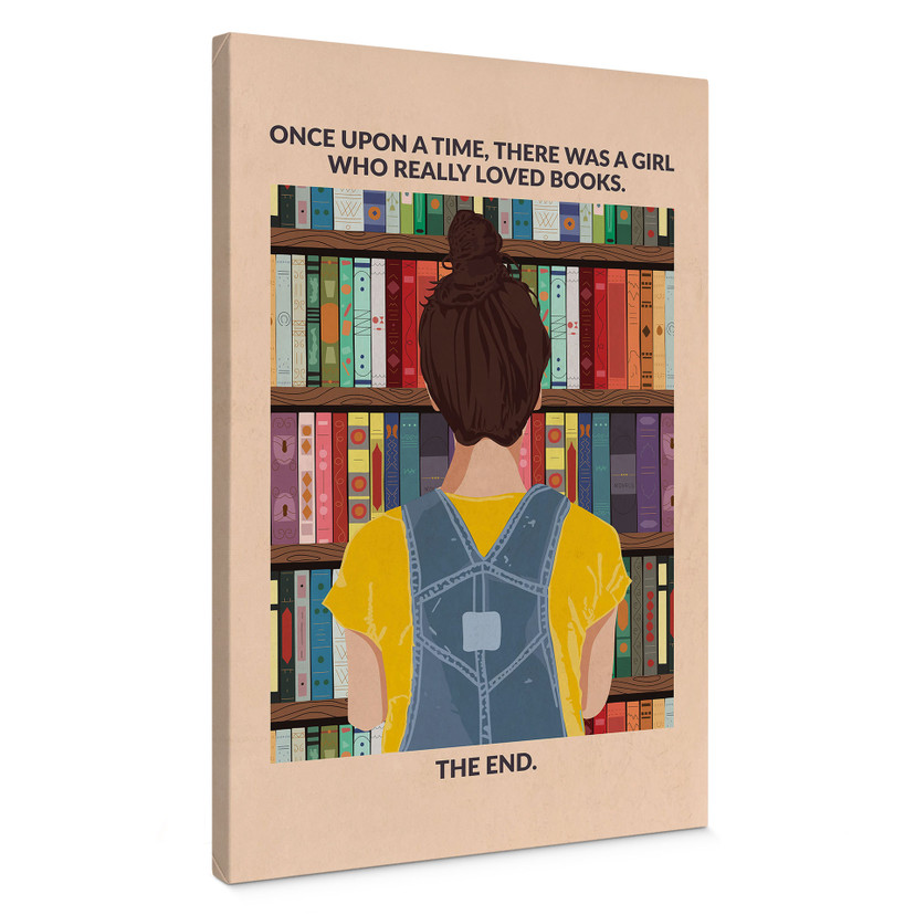 Tableau sur toile Amour des Livres - Fille devant l'Étagère - WallChart Art Studio