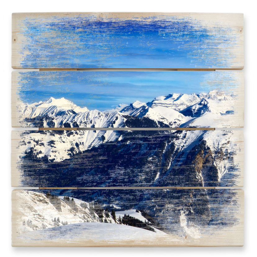 Obraz drewniany Panorama alpejska - 40x41,5 cm