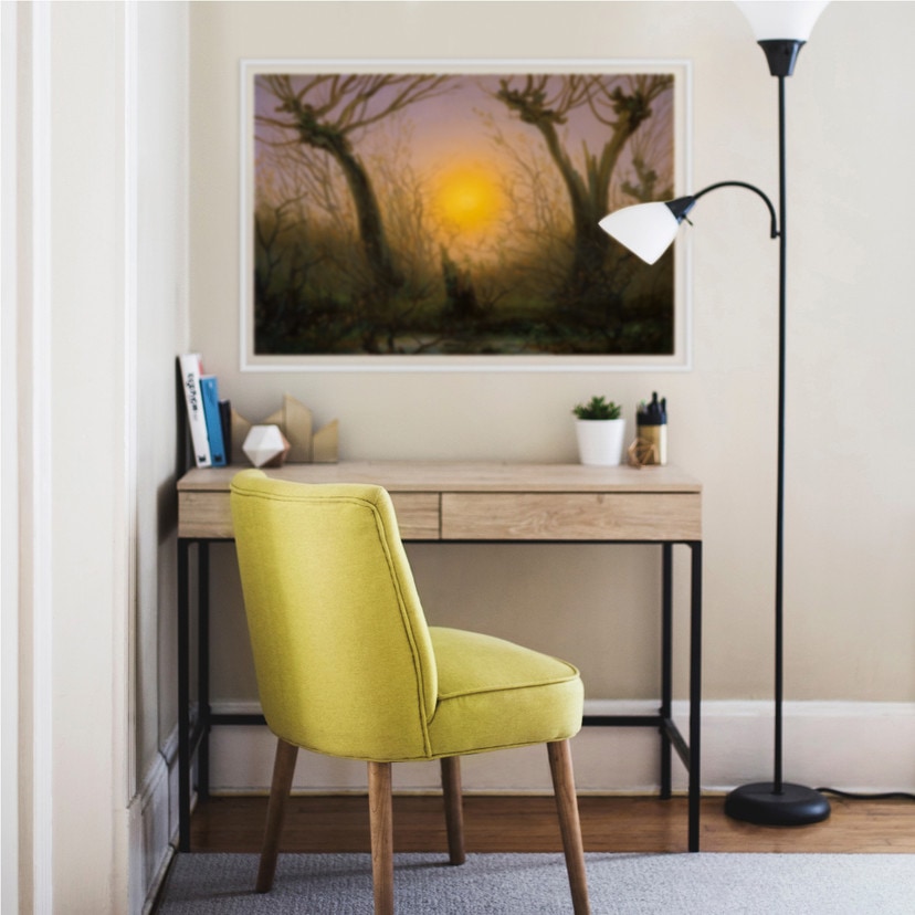 Wallprint Friedrich - Waldlandschaft bei tiefstehender Sonne