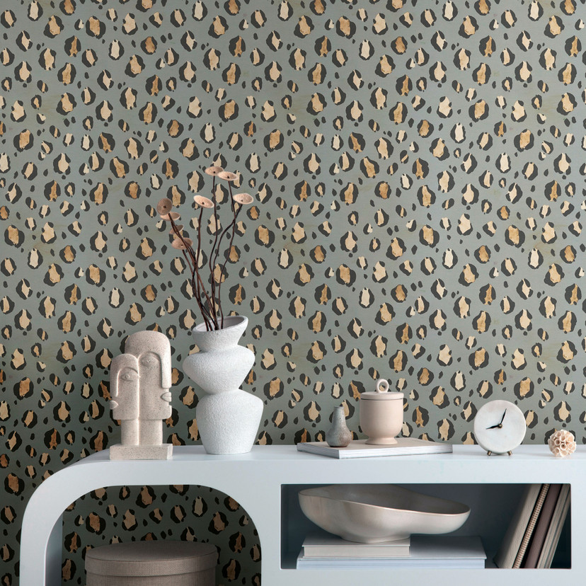 Papel pintado estampado leopardo gris negro beige - estampado animal - Papel pintado no tejido moder