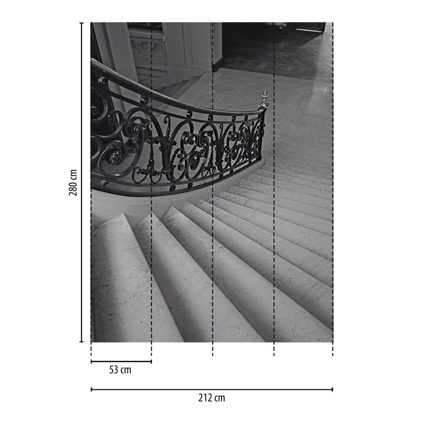 Papier peint photo Cage d'escalier Noir Blanc - Papier peint intissé avec rampe - Architecture moder
