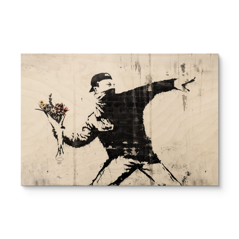 Houten Wanddecoratie Banksy - De Bloemenwerper