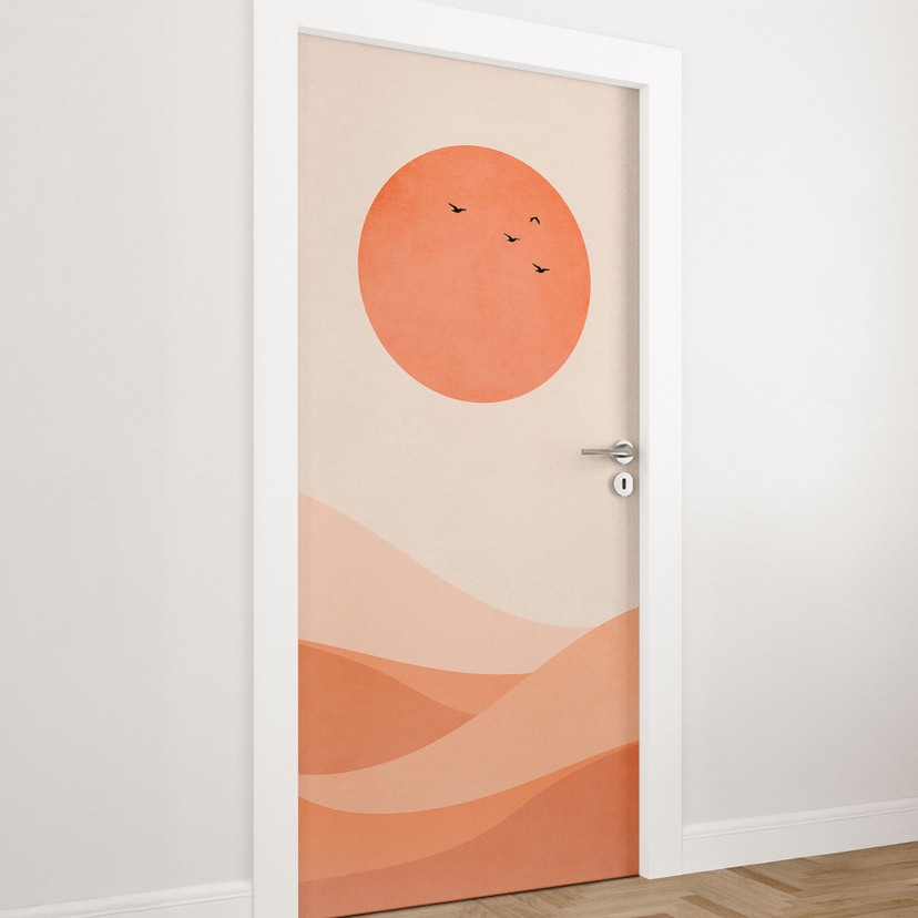 Film de porte Paysage harmonieux orange - Kubistika - décoration de porte autocollante