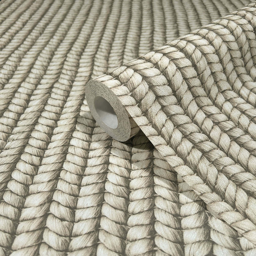 non-woven tapet med korkflet-look beige, gråt tekstil-look