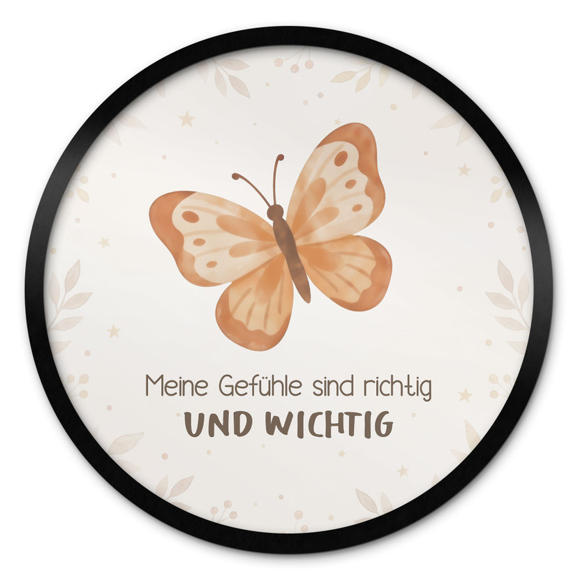 Rundes Affirmationsposter mit Schmetterling - 'Meine Gefühle sind richtig und wichtig' für das Kinderzimmer