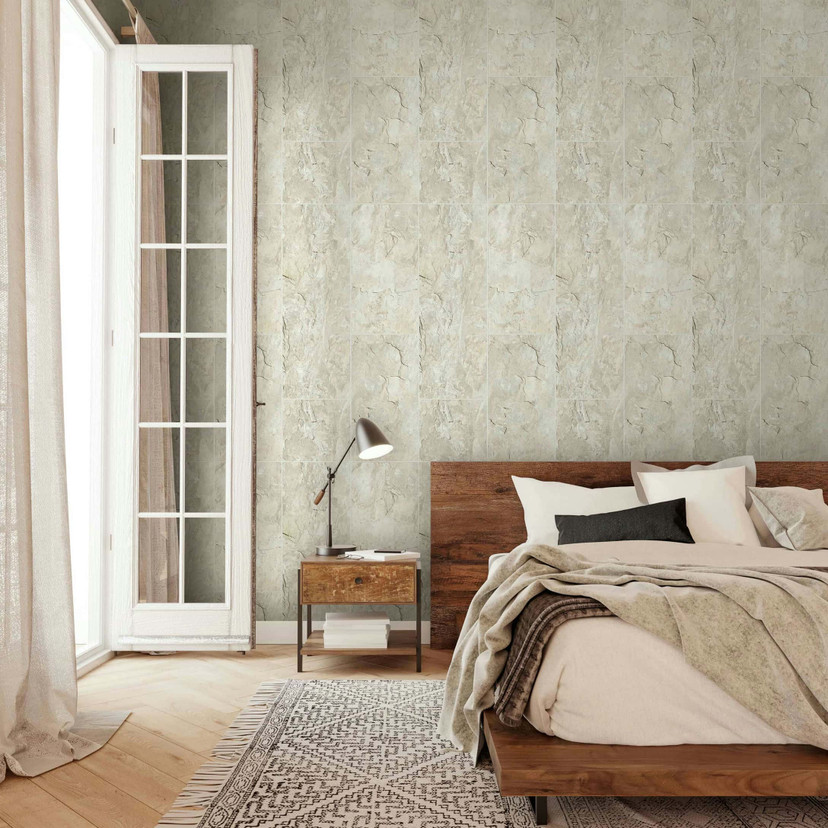 non-woven tapet i fliselook som shabby chic beige fliseeffekt