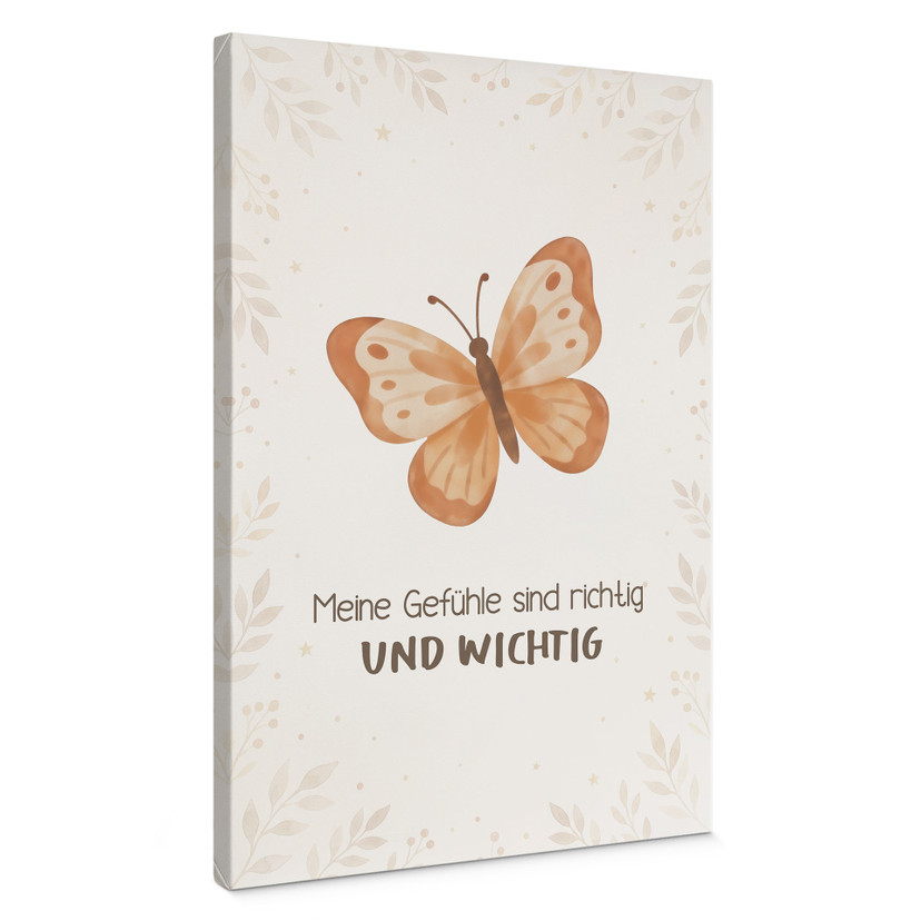 Leinwandbild mit Schmetterling - Affirmation 'Meine Gefühle sind richtig und wichtig' für Kinder