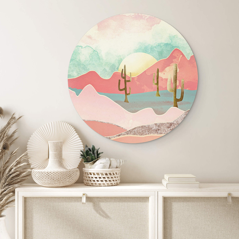 Tableau sur alu-Dibond rond SpaceFrog Designs - Montagnes du désert