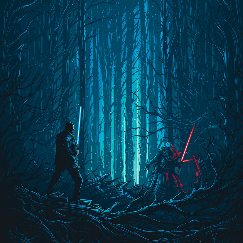 Vlies Fototapete - Star Wars Wood Fight - 200 x 280 cm