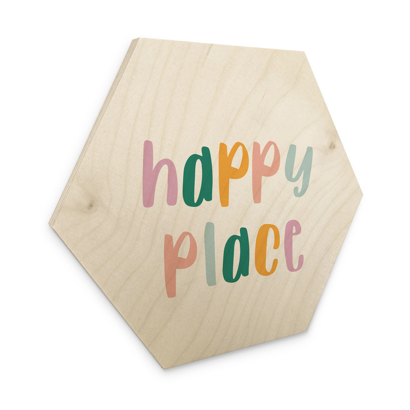 Hexagon Holzbild mit Spruch - Happy place - Kinderzimmer