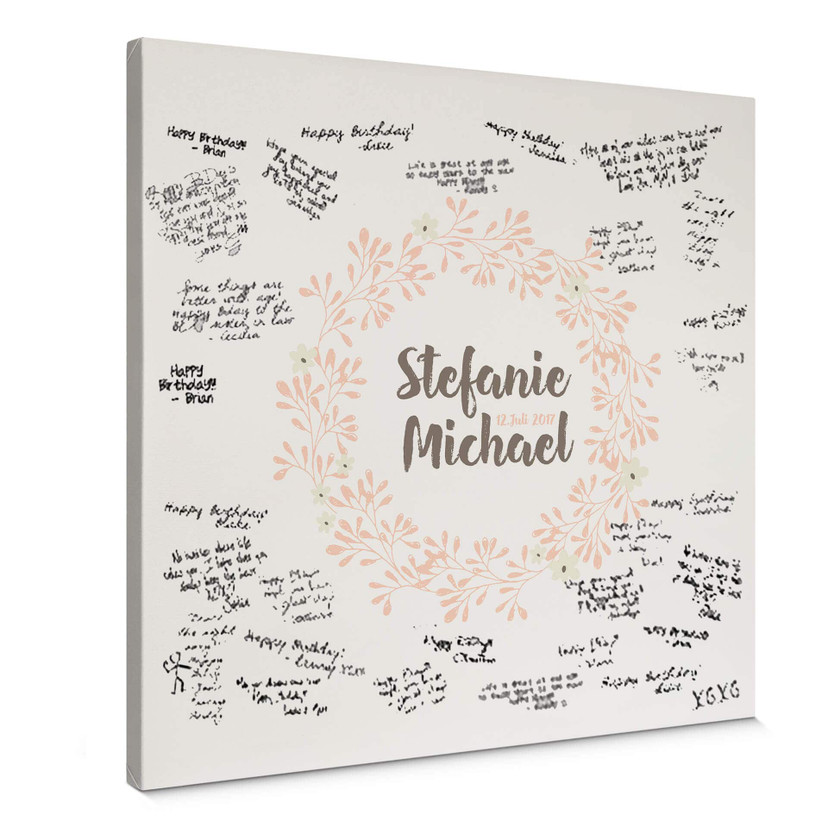 Tableau en toile Couronne de fleurs + Texte personnalisé