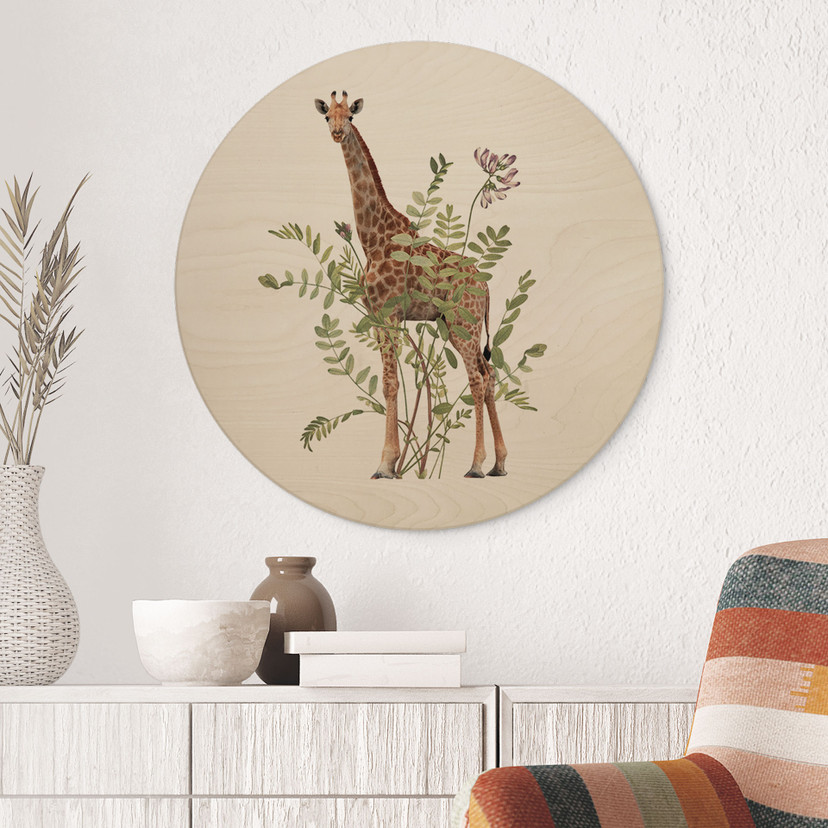 Obraz drewniany Kwiatowa Żyrafa - Frida Floral Studio - Okrągły