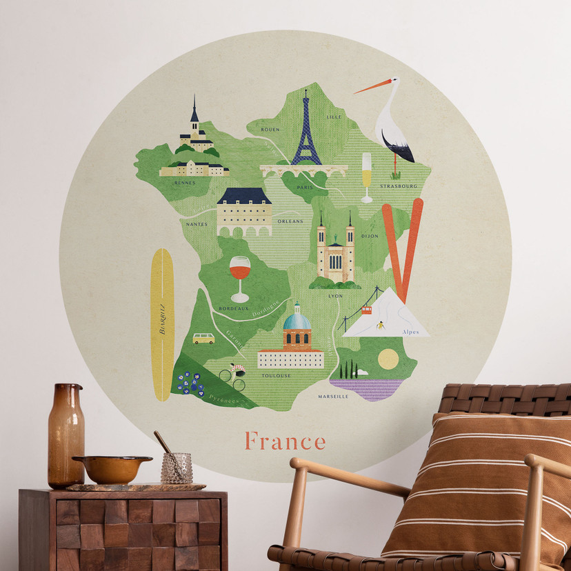Naklejka na ścianę mapa Francji - Rivers - okrągła
