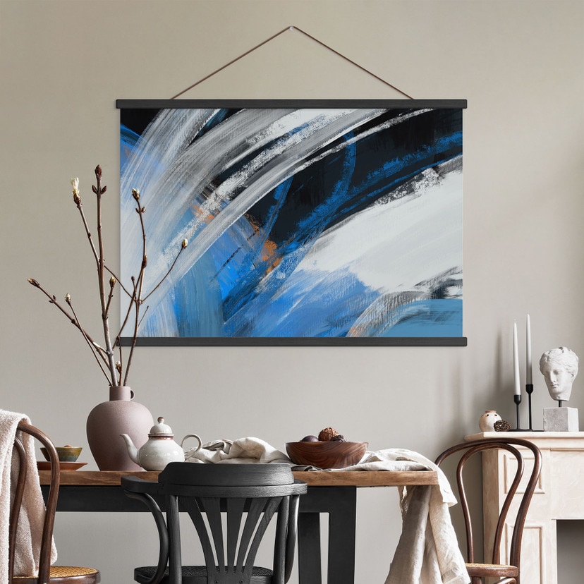 Stoffbild Blaue Pinselstriche abstrakt - Cheney