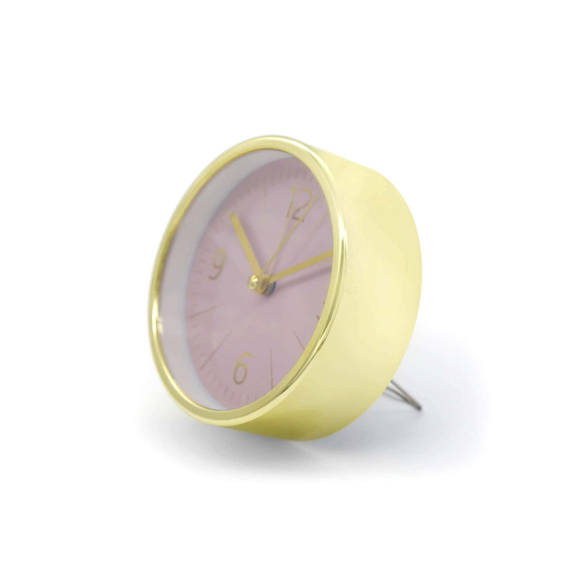 Wecker in Gold-Optik mit Rosa - Rund Ø11 cm