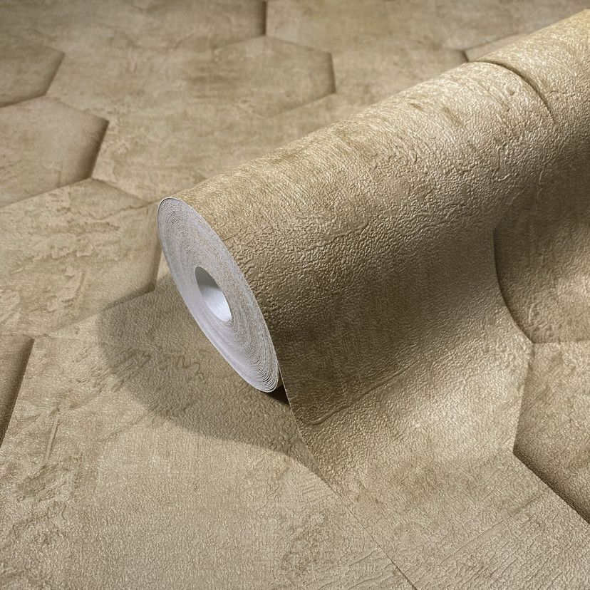 Non-woven tapet med 3D honeycomb mønster brun grafik
