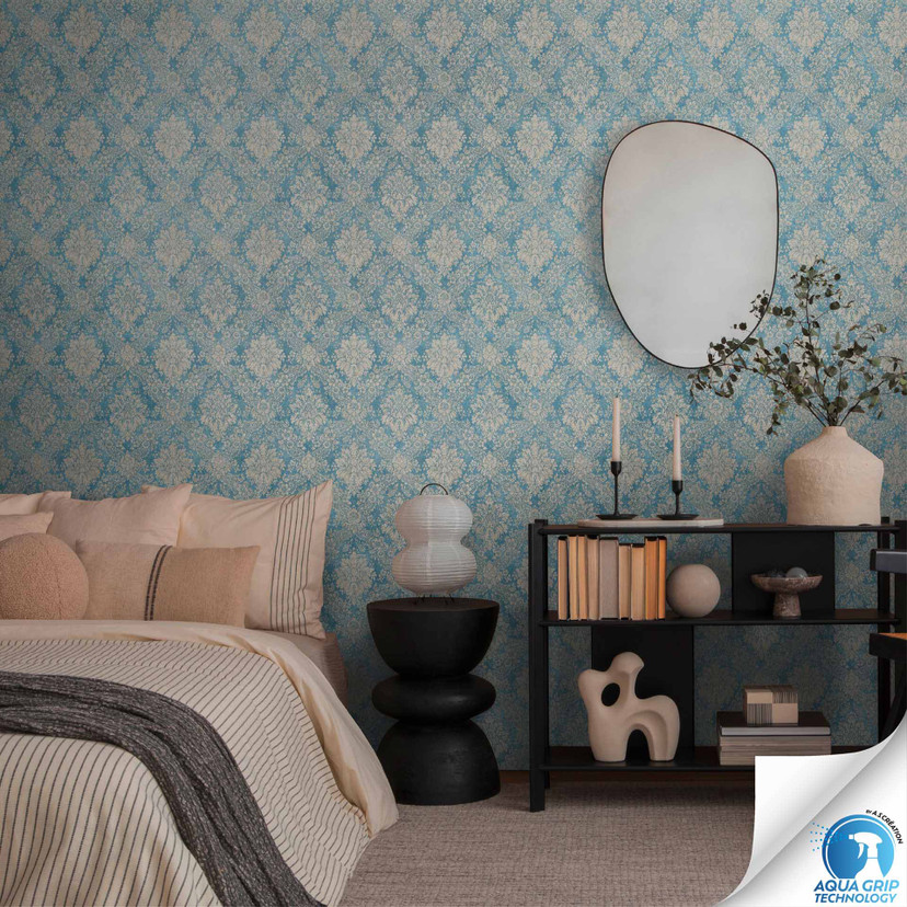 Papier peint ornemental baroque turquoise beige - Papier peint intissé classique - tapisserie sans c