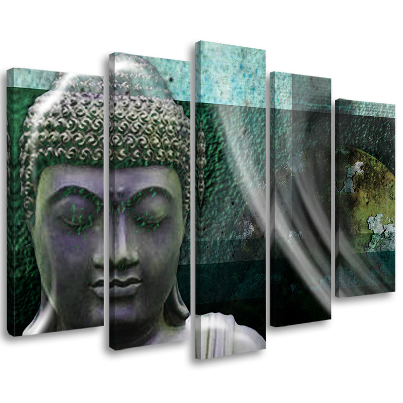 5 stykke lærredsprint, Zen Buddha turkis wellness