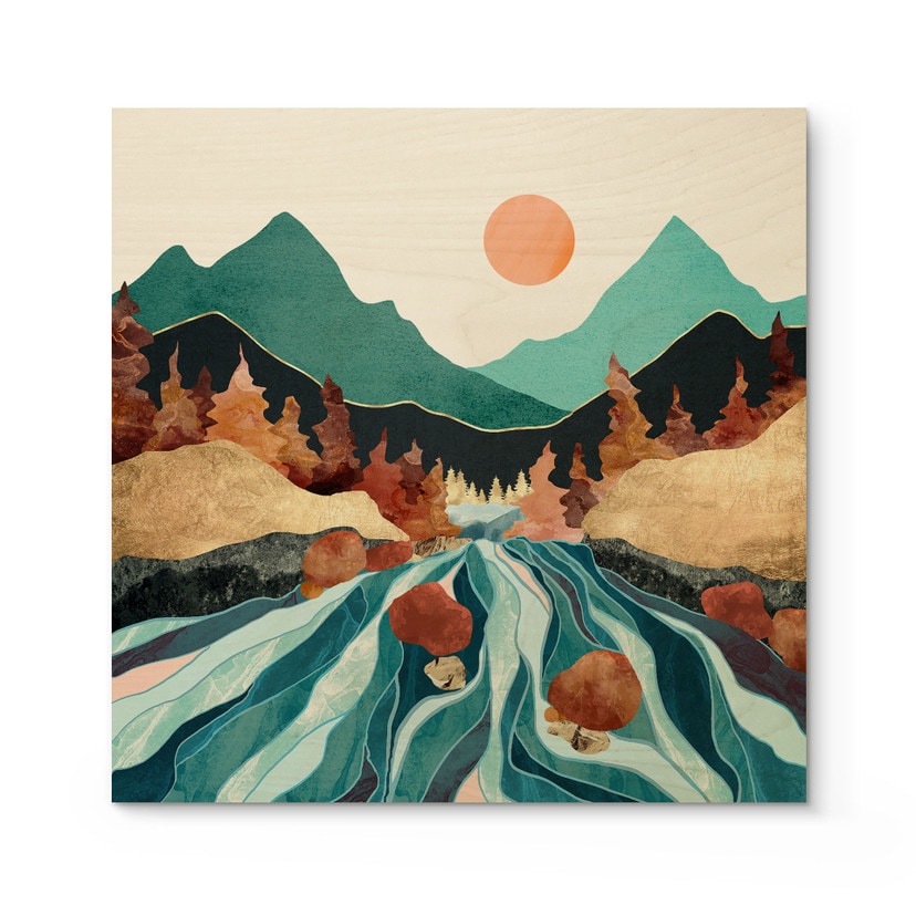 Tableau sur bois Montagne Pays Rivière - SpaceFrog Designs