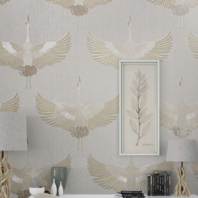 Grafisk tapet, non-woven tapet Kumano hvid, beige