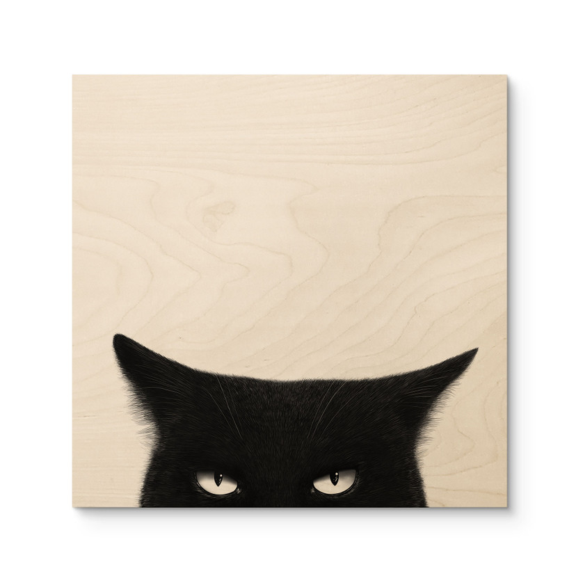 Houten Wanddecoratie Blik van een zwarte kat - Korenkova - Vierkant
