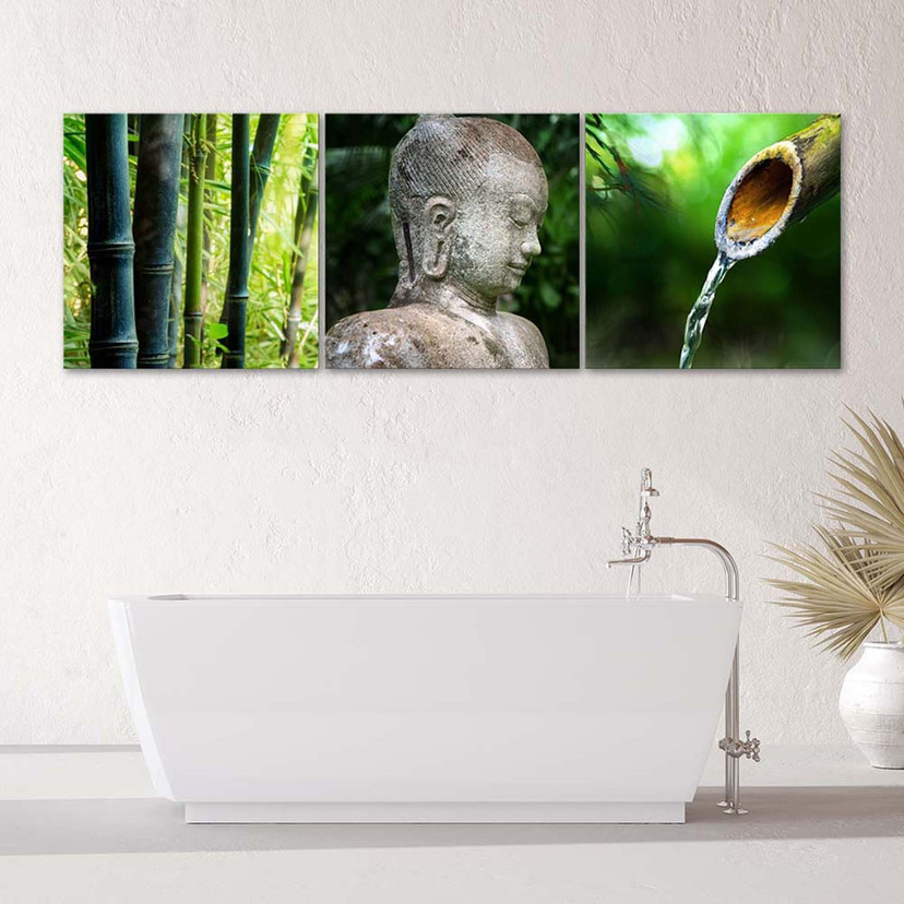 3 stykke lærredstryk Bambus Zen Buddha
