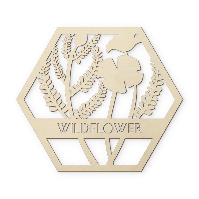Dekoracja drewniana topola - Kwiaty w sześciokącie - Wildflower
