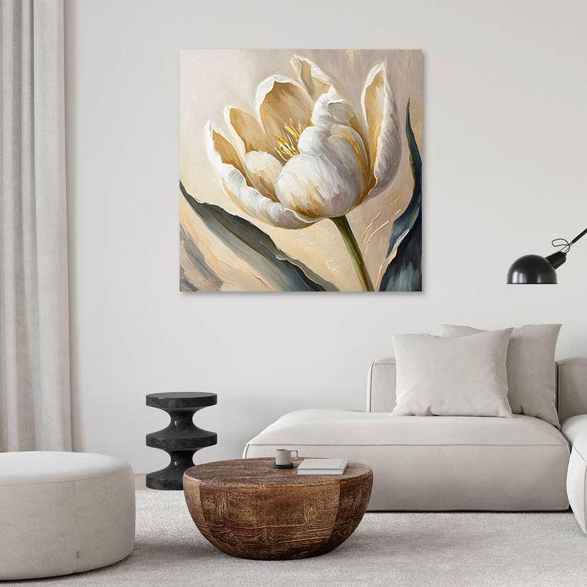 Canvasbillede, Tulipanblomster malet beige