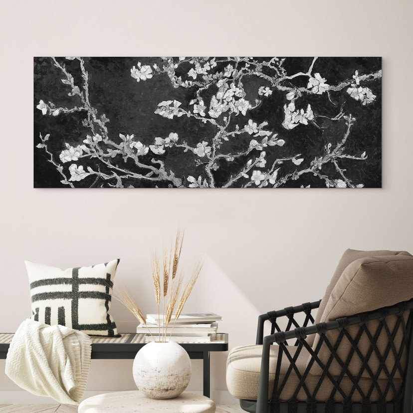 Wandbild van Gogh - Mandelblüte - schwarz - Panorama - Alu-Dibond