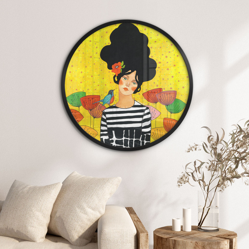 Poster Fillette aux fleurs dans le jardin d'été - Hülya - Rond