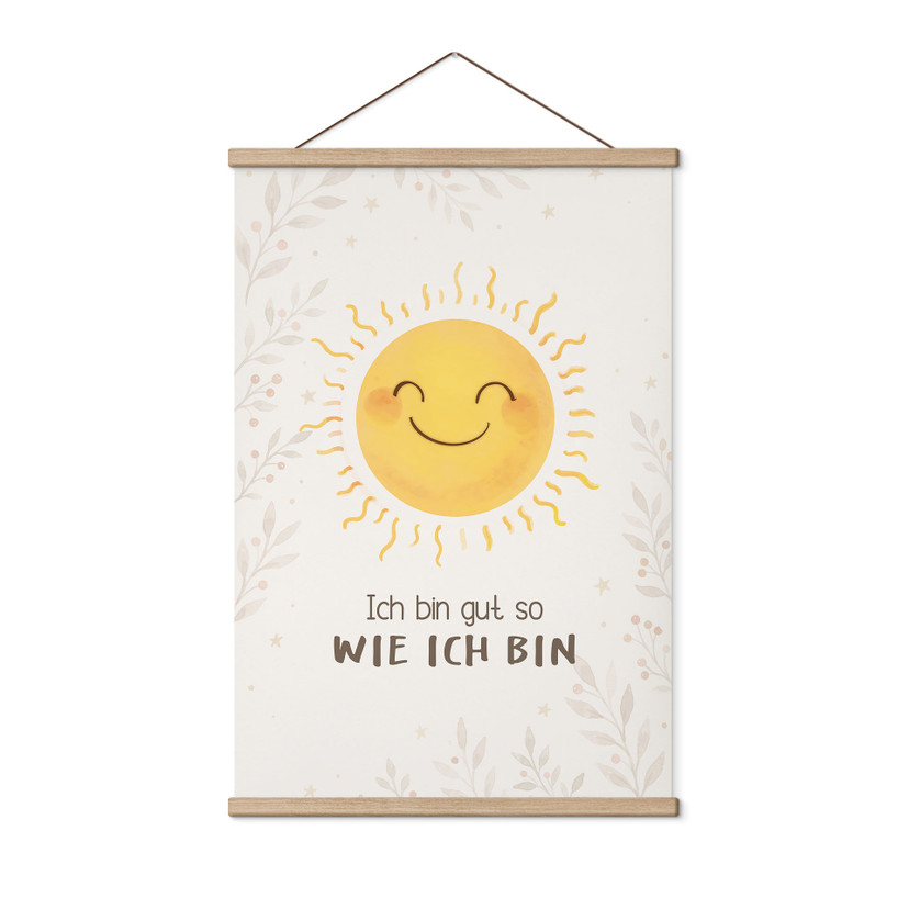 Stoffbild mit Sonne - Kraftsatz für Kinder 'Ich bin gut so wie ich bin'