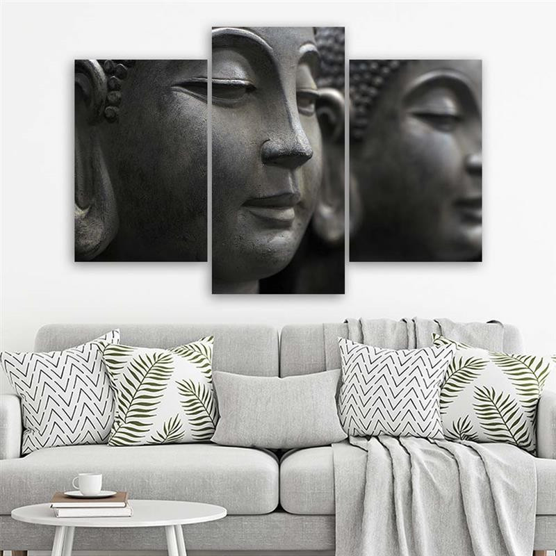 3 stykke lærredsprint, Buddha Zen Spa sort og hvid